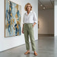 Women's  Elastic Waist Cotton Linen Wide Leg Pants
