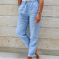 Women's  Elastic Waist Cotton Linen Wide Leg Pants