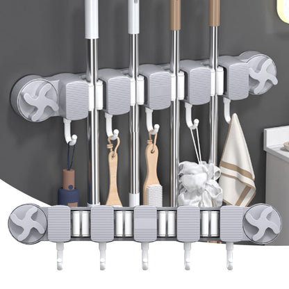 Punch-Free Bathroom Row Suction Cup Mop Clamp