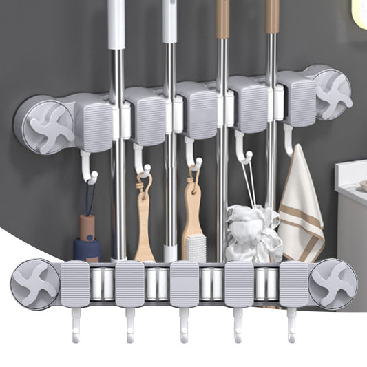 Punch-Free Bathroom Row Suction Cup Mop Clamp